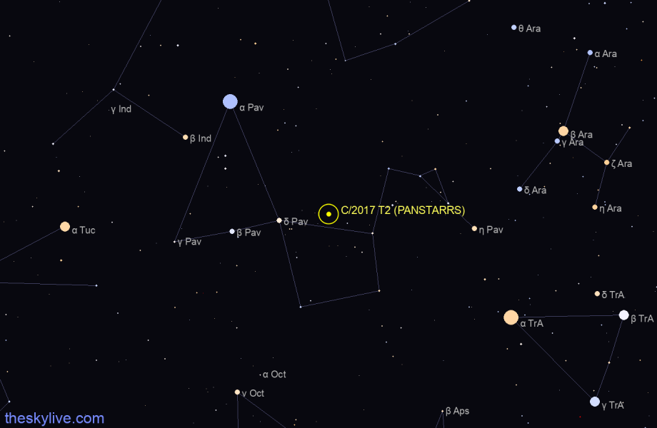 Finder chart of C/2017 T2 (PANSTARRS) in Pavo on April,29 2024