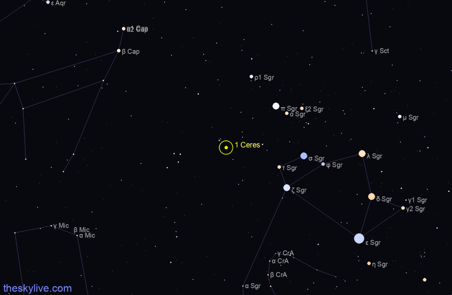 Finder chart of 1 Ceres in Sagittarius on May,01 2024