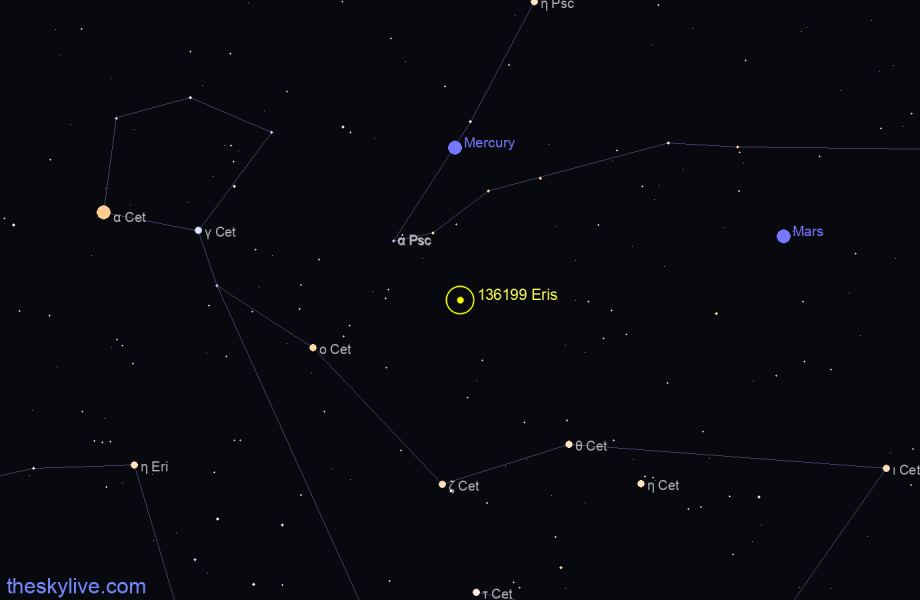 Finder chart of 136199 Eris in Cetus on April,24 2024