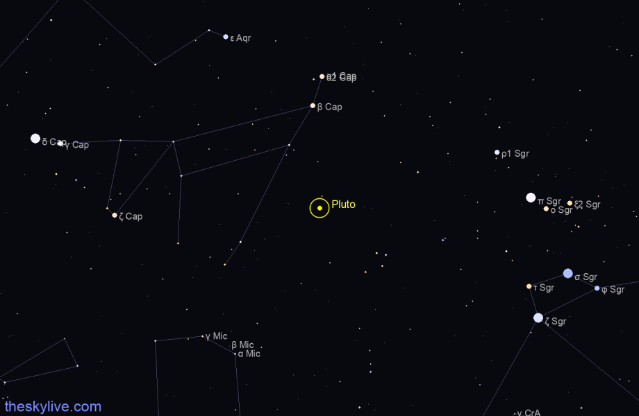 Finder chart of Pluto in Capricornus on April,26 2024