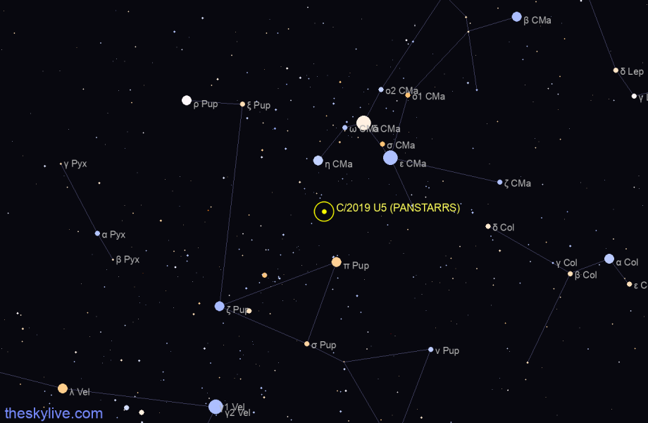 Finder chart of C/2019 U5 (PANSTARRS) in Puppis on April,28 2024