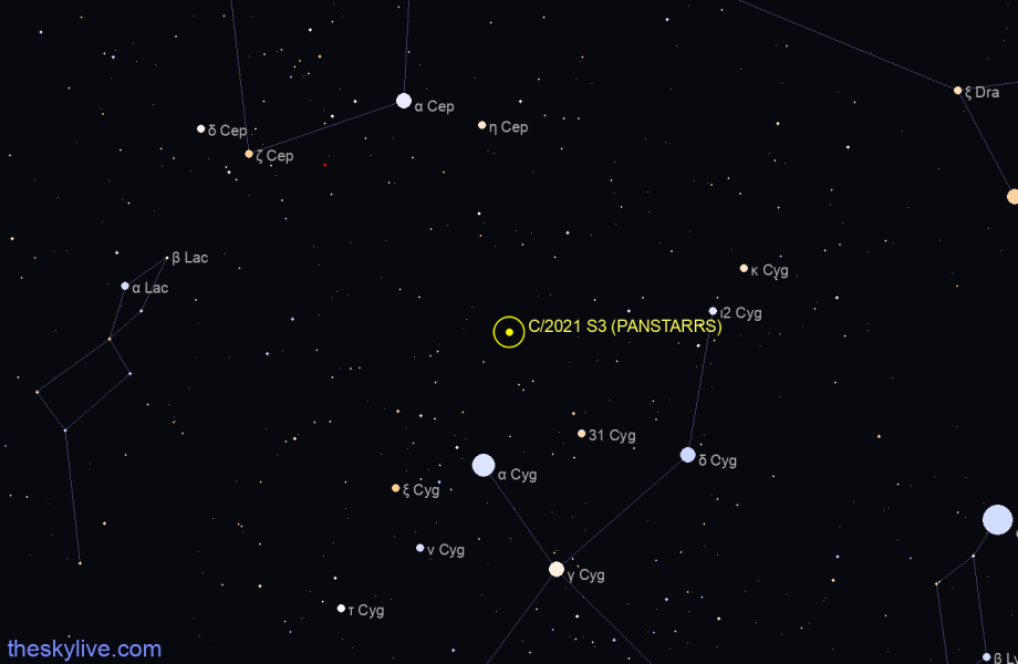 Finder chart of C/2021 S3 (PANSTARRS) in Cygnus on April,28 2024