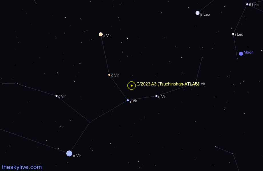 Finder chart of C/2023 A3 (Tsuchinshan-ATLAS) in Virgo on April,27 2024