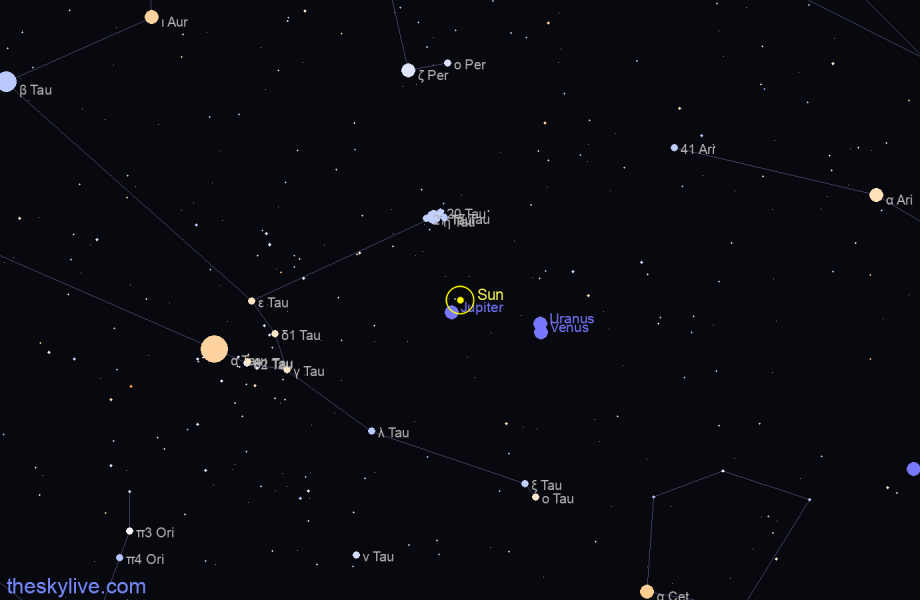 Finder chart of Sun in Aries on April,27 2024